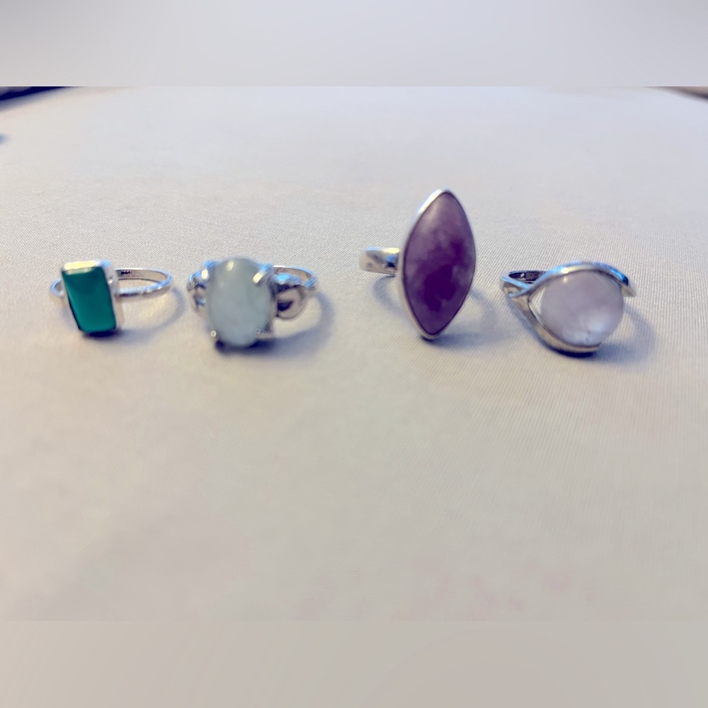 4 Genuine Gemstone Size 7 Rings Silver Amethyst Jade New